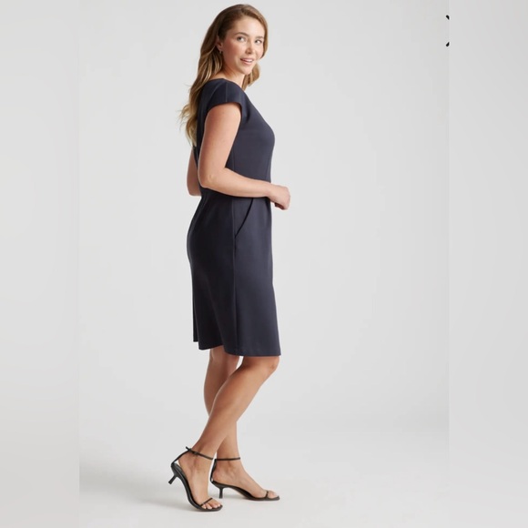 Quince Ultra-Stretch Ponte Cap Sleeve Dress in Grey, Sz M - Picture 3 of 15